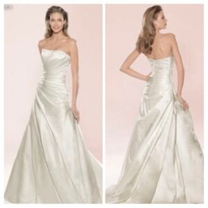 Atelier‎ Diagonal Gown Womens 22 Optic White Satin A-Line Strapless Wedding NWT